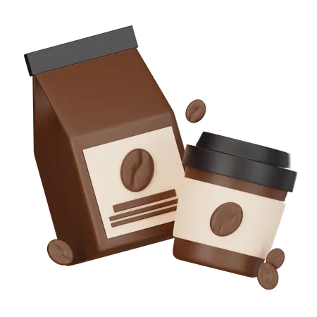 Coffee Cup And Coffee Beans Bag  3D Icon