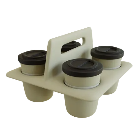 3 D Coffee Cups In Tray Illustration 3D Icon