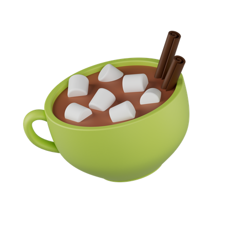 Coffee cup with marshmallows and cinnamon 3D Illustration