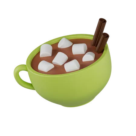 Coffee cup with marshmallows and cinnamon  3D Icon