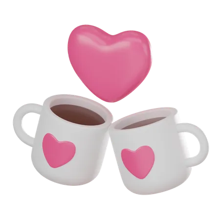 Couple Cup Sharing Chocolate Drinks On Valentines Day Perfect For Conveying Romance Joy And Special Moments 3 D Render Illustration 3D Icon