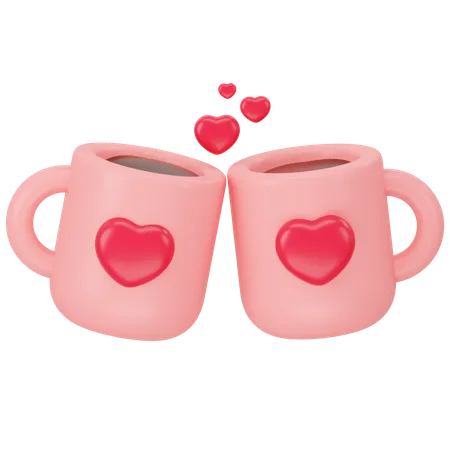Two Coffee With Heart Mug 3 D Icon Rendering 3D Icon
