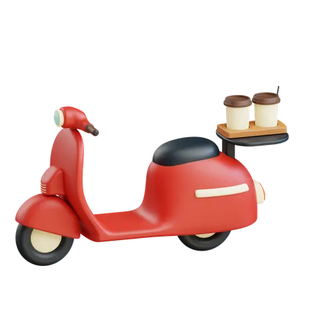 3 D Coffee Cups Food Delivery By Scooter Icon Illustration With Transparent Background 3D Icon