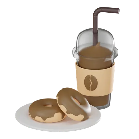 Coffee Frappe And Donut Perfect Representation Of Sweet Indulgence Ideal For Coffee Shops Cafes And Food Concepts 3 D Render Illustration 3D Icon