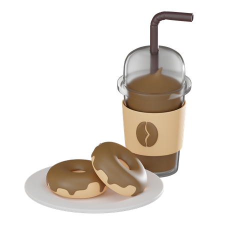 Coffee Frappe And Donut  3D Icon