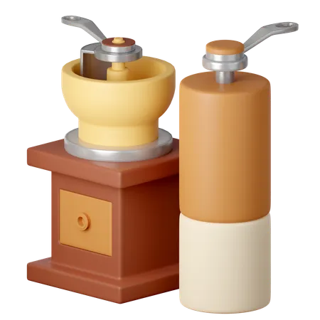 A Set Of Coffee Grinder Coffee Bean Maker Cartoon Style Isolated On A White Background 3 D Illustration 3D Icon