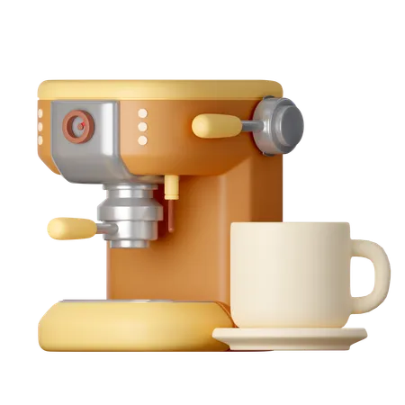 A Cup Of Coffee And Coffee Machine Cartoon Style Isolated On A White Background 3 D Illustration 3D Icon