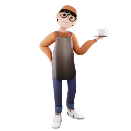 Coffee Maker holding coffee cup 3D Illustration