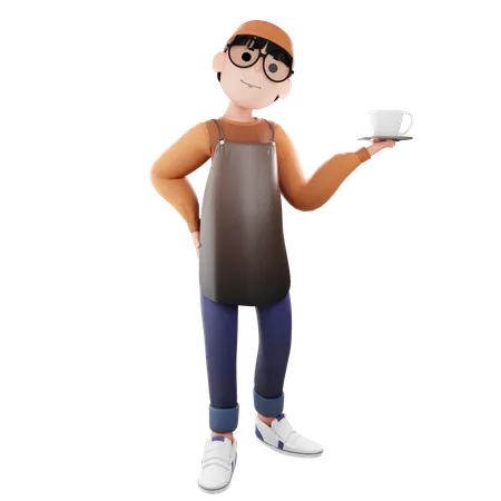 Coffee Maker holding coffee cup  3D Illustration