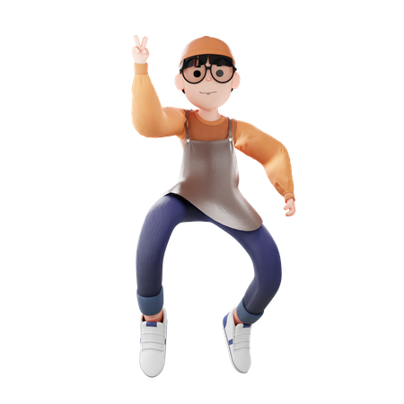 Coffee Man doing victory sign  3D Illustration