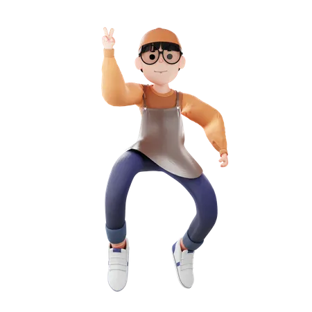 Coffee Man doing victory sign  3D Illustration