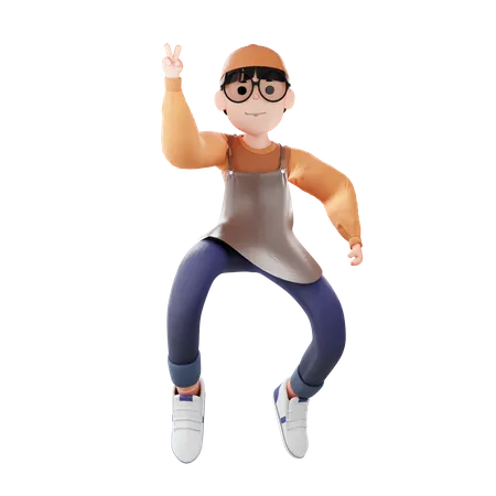 Coffee Man doing victory sign 3D Illustration