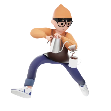 Coffee Man filling cup with coffee  3D Illustration