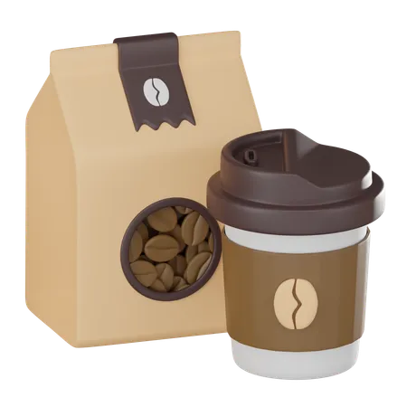 Immerse Your Audience In The Rich Aroma Of Coffee Bag And Cup Ideal For Coffee Shops Packaging Designs And Caffeine Enthusiasts 3 D Render Illustration 3D Icon