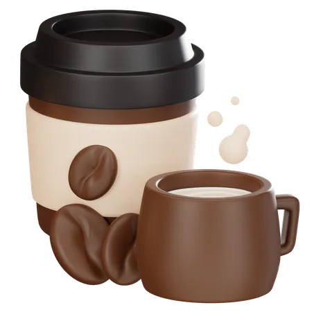 Coffee Paper Cup And Coffee Mug  3D Icon