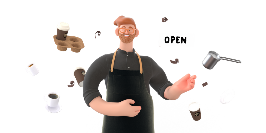 Coffee shop owner  3D Illustration