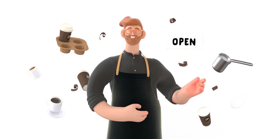 Coffee shop owner  3D Illustration