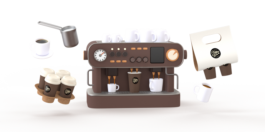 Coffeeshop-Ausstattung  3D Illustration