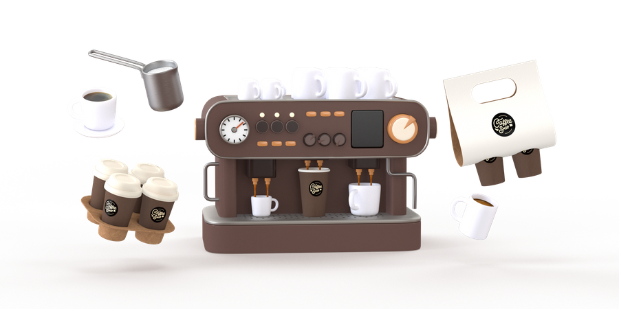 Équipement de café  3D Illustration