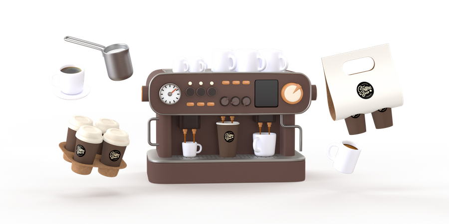 Coffeeshop equipment 3D Illustration