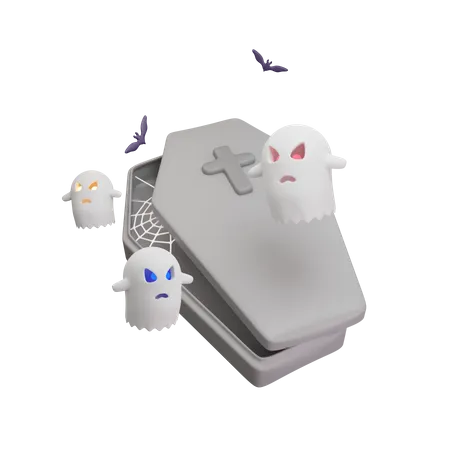 Coffin With Ghost 3D Icon