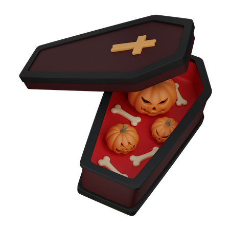 Coffin with pumpkin and bones 3D Icon