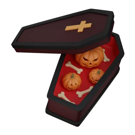 Coffin with pumpkin and bones  3D Icon