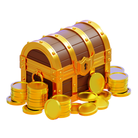 Coffre au trésor avec pièce de monnaie  3D Icon