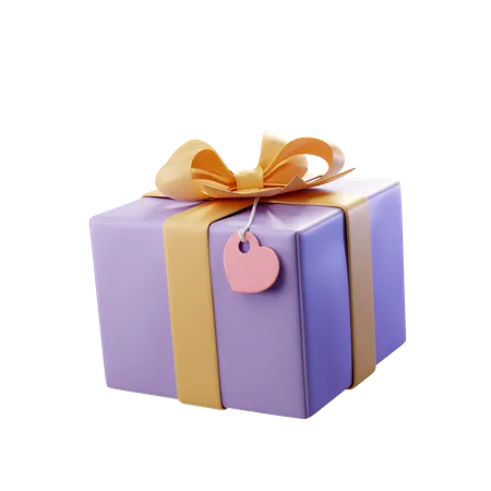Cadeau Enveloppe Dans Du Papier Violet Avec Un Noeud Et Un Ruban Jaunes Et Une Etiquette En Forme De Coeur 3D Illustration