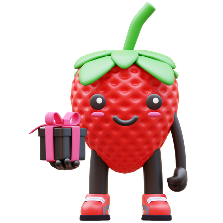 Coffret cadeau contenant des fraises  3D Illustration