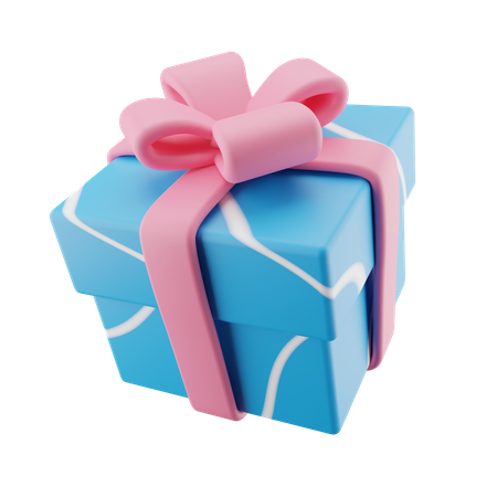 Coffret cadeau bleu avec ruban rose  3D Icon