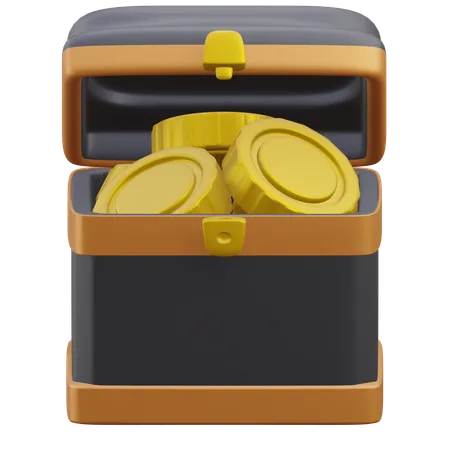 Cofre Del Tesoro Con Monedas Dinero Y Moneda Icono Ilustracion 3D Icon