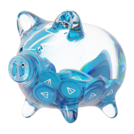 Cofrinho de vidro transparente com pilhas decrescentes de moedas criptográficas  3D Icon