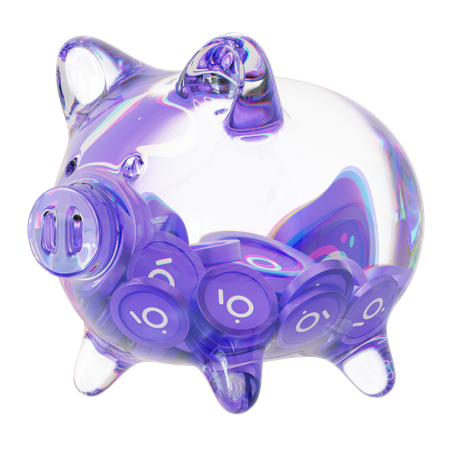 Cofrinho de vidro transparente Grt com pilhas decrescentes de moedas criptográficas  3D Icon