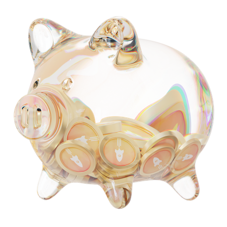 Cofrinho de vidro transparente Rpl com pilhas decrescentes de moedas criptográficas  3D Icon