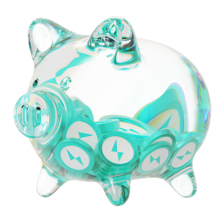 Cofrinho de vidro transparente rune com pilhas decrescentes de moedas criptográficas  3D Icon