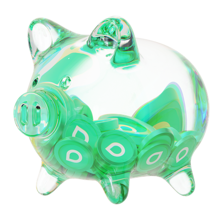 Cofrinho de vidro transparente Sc com pilhas decrescentes de moedas criptográficas  3D Icon