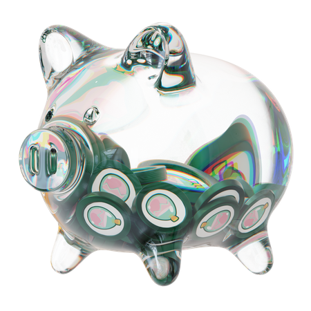 Cofrinho de vidro transparente Slp com pilhas decrescentes de moedas criptográficas  3D Icon