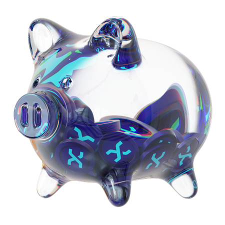 Cofrinho de vidro transparente Snx com pilhas decrescentes de moedas criptográficas  3D Icon