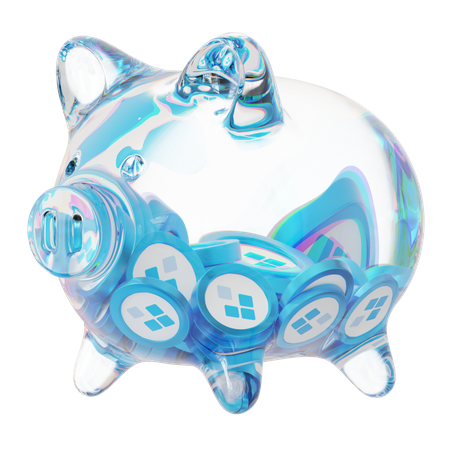 Cofrinho de vidro transparente Ssv com pilhas decrescentes de moedas criptográficas  3D Icon