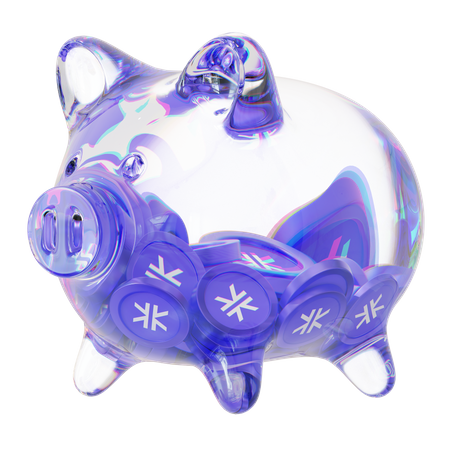 Cofrinho de vidro transparente Stx com pilhas decrescentes de moedas criptográficas  3D Icon