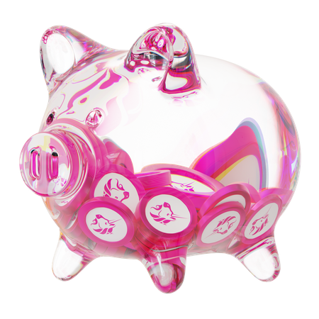 Cofrinho de vidro transparente Uni com pilhas decrescentes de moedas criptográficas  3D Icon