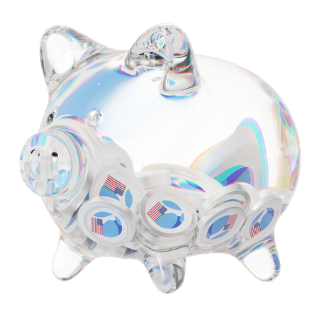 Cofrinho de vidro transparente Ustc com pilhas decrescentes de moedas criptográficas  3D Icon