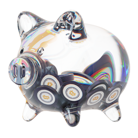 Cofrinho de vidro transparente Wbtc com pilhas decrescentes de moedas criptográficas  3D Icon