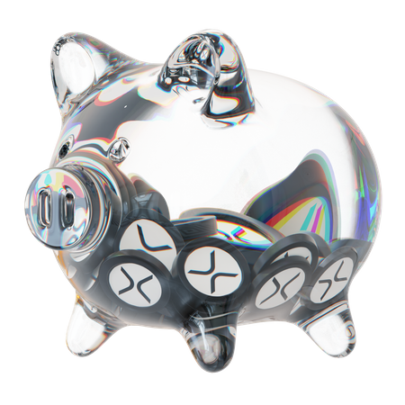 Cofrinho de vidro transparente Xrp com pilhas decrescentes de moedas criptográficas  3D Icon
