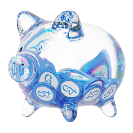 Cofrinho de vidro transparente Xtz com pilhas decrescentes de moedas criptográficas  3D Icon