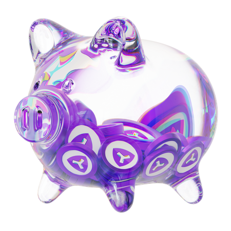 Cofrinho de vidro transparente Xym com pilhas decrescentes de moedas criptográficas  3D Icon