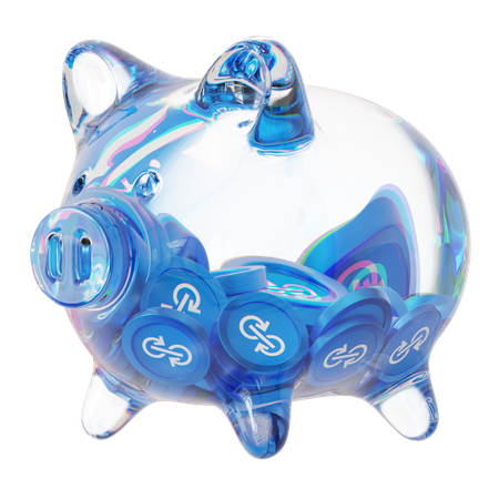 Cofrinho de vidro transparente Yfi com pilhas decrescentes de moedas criptográficas  3D Icon