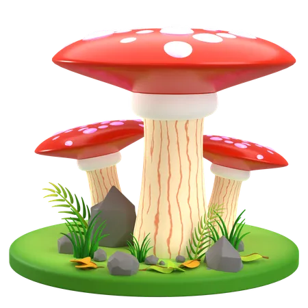 Cogumelo Vermelho e Branco Plano  3D Icon