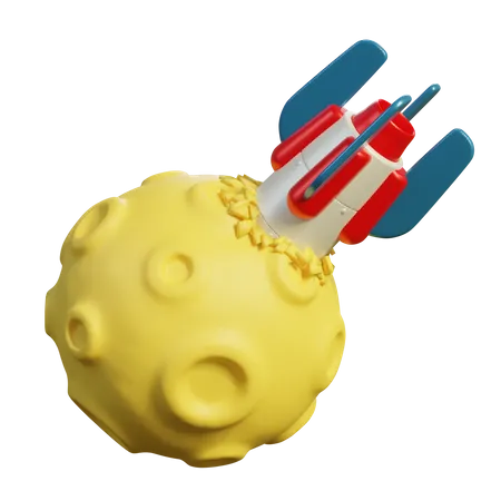Cohete Se Estrello En La Luna Toy Rocket Sobresale De La Luna 3D Illustration